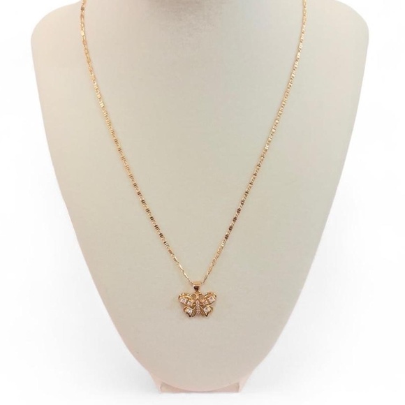 NWOT -Rose Gold Plated Butterfly Charm with Crystal on a Rose Gold Chain - Picture 1 of 4